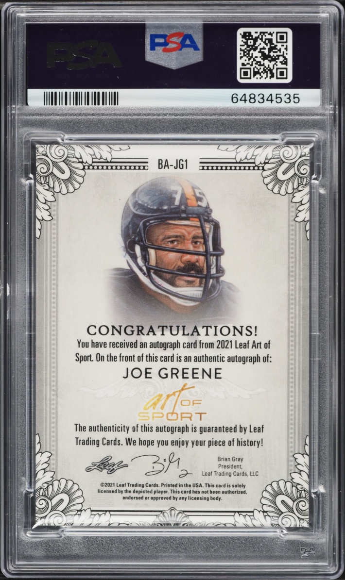 2021 Leaf Art Of Sport Platinum Holofoil Joe Greene AUTO DNA 10 1/3 #JG1 PSA AUTH