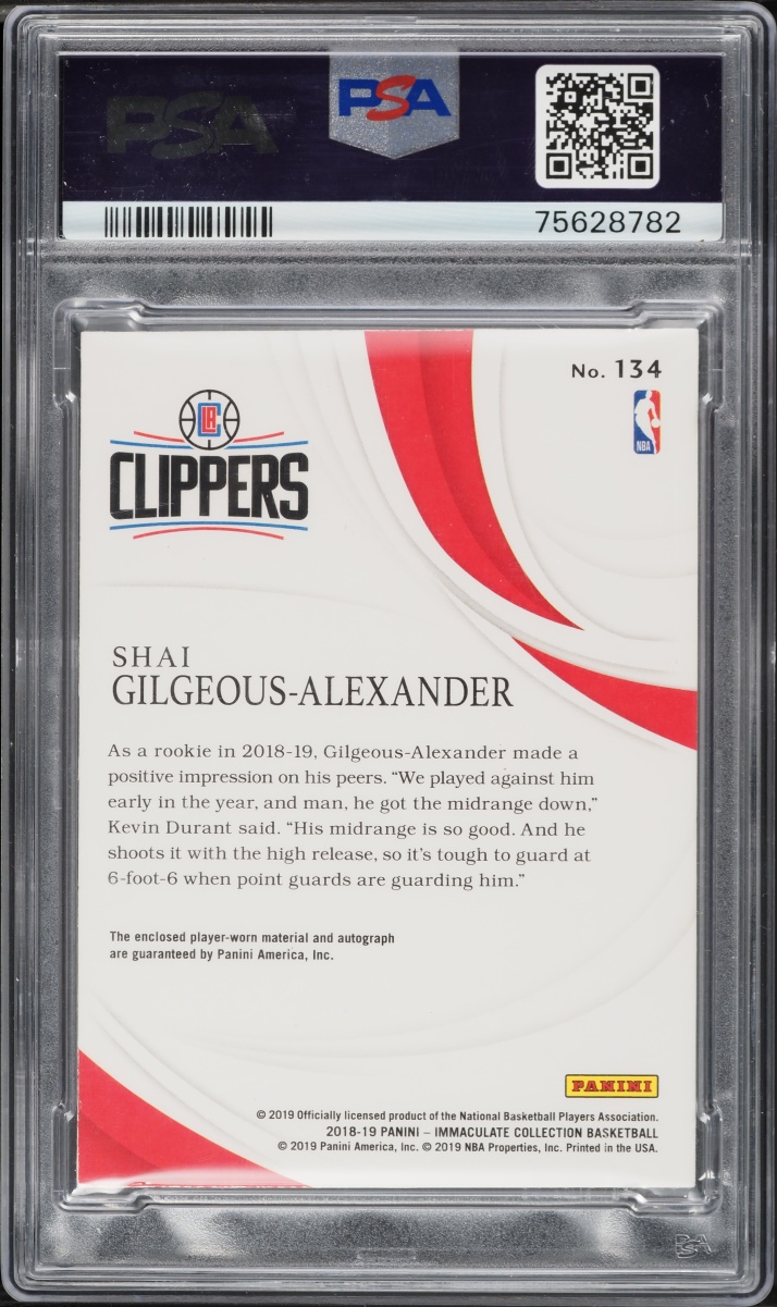 2018 Immaculate Collection Shai Gilgeous-Alexander ROOKIE PATCH AUTO DNA 9 /24 #134 PSA AUTH