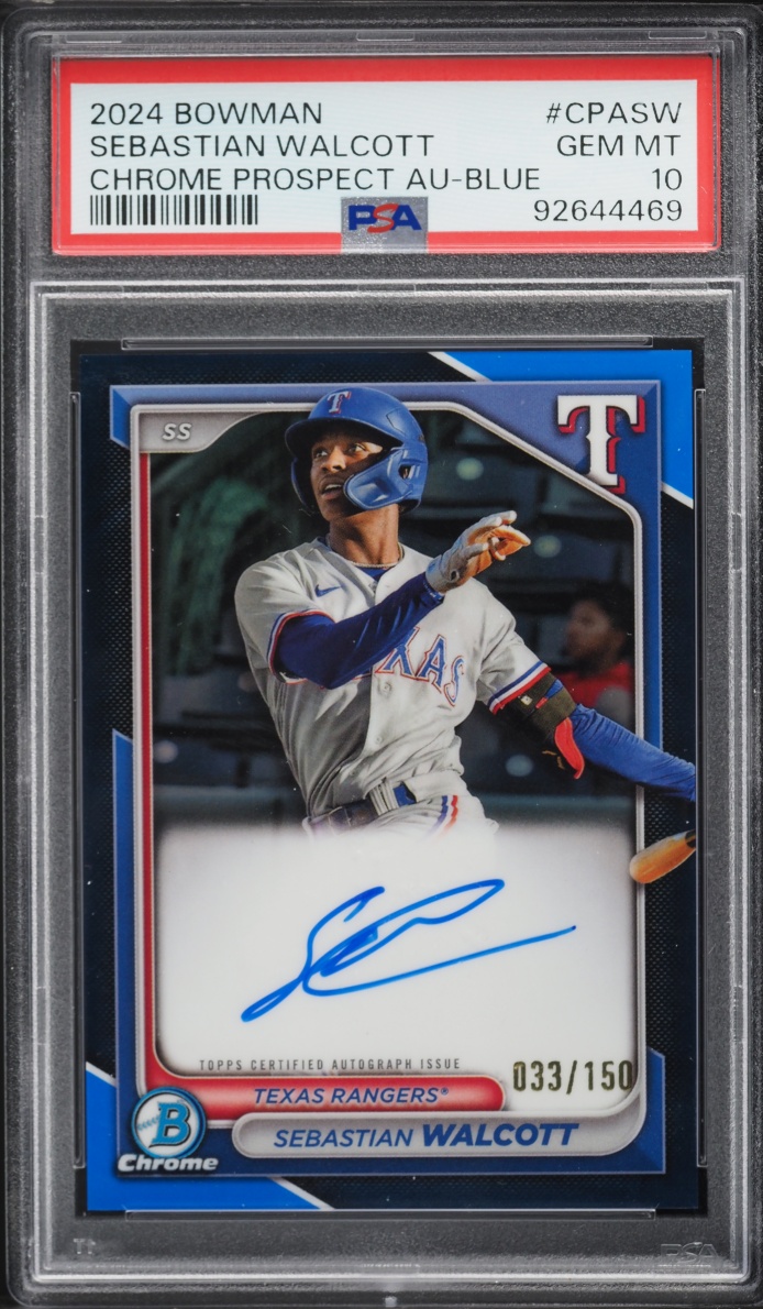2024 Bowman Chrome Blue Refractor Sebastian Walcott PROSPECT AUTO /150 #CPA-SW PSA 10 GEM MINT