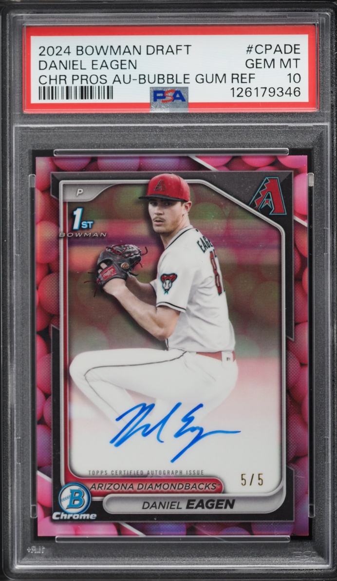 2024 Bowman Chrome Draft Bubble Gum Ref. Daniel Eagen PROSPECT AUTO 5/5 #CPA-DE PSA 10 GEM MINT