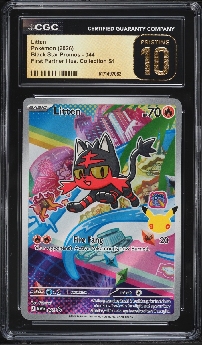2026 Pokemon Mega Promo First Partner Illustration Full Art Litten #44 CGC 10 Pristine