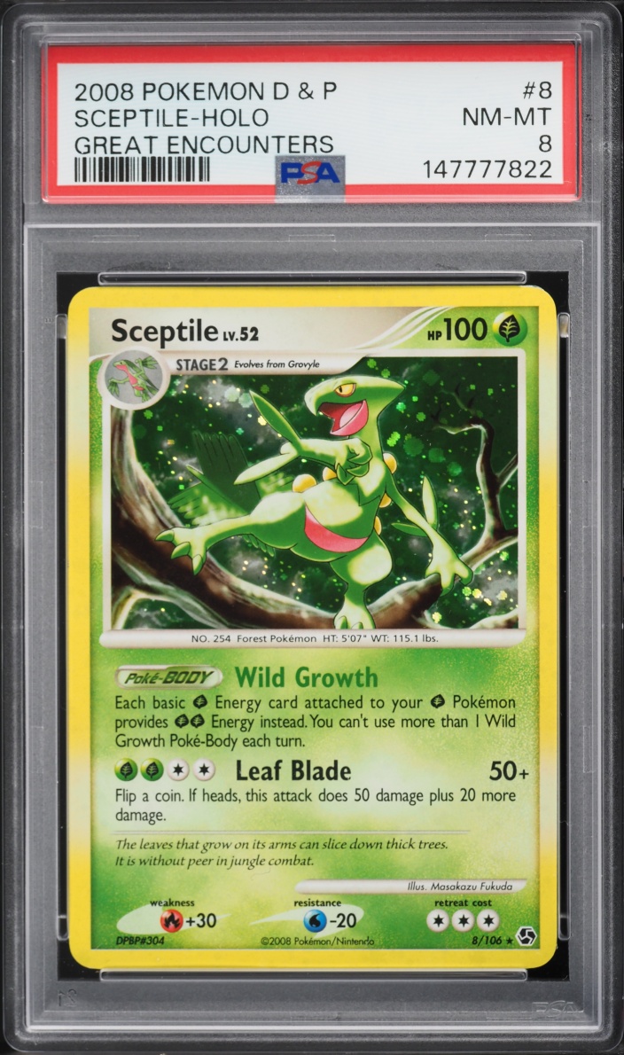 2008 Pokemon Diamond & Pearl Great Encounters Holo Sceptile #8 PSA 8 Nm-Mt