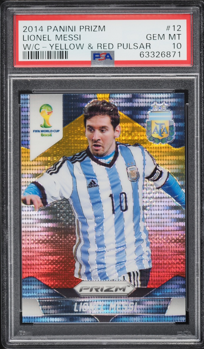 2014 Panini Prizm World Cup Yellow & Red Pulsar Lionel Messi #12 PSA 10 GEM MINT