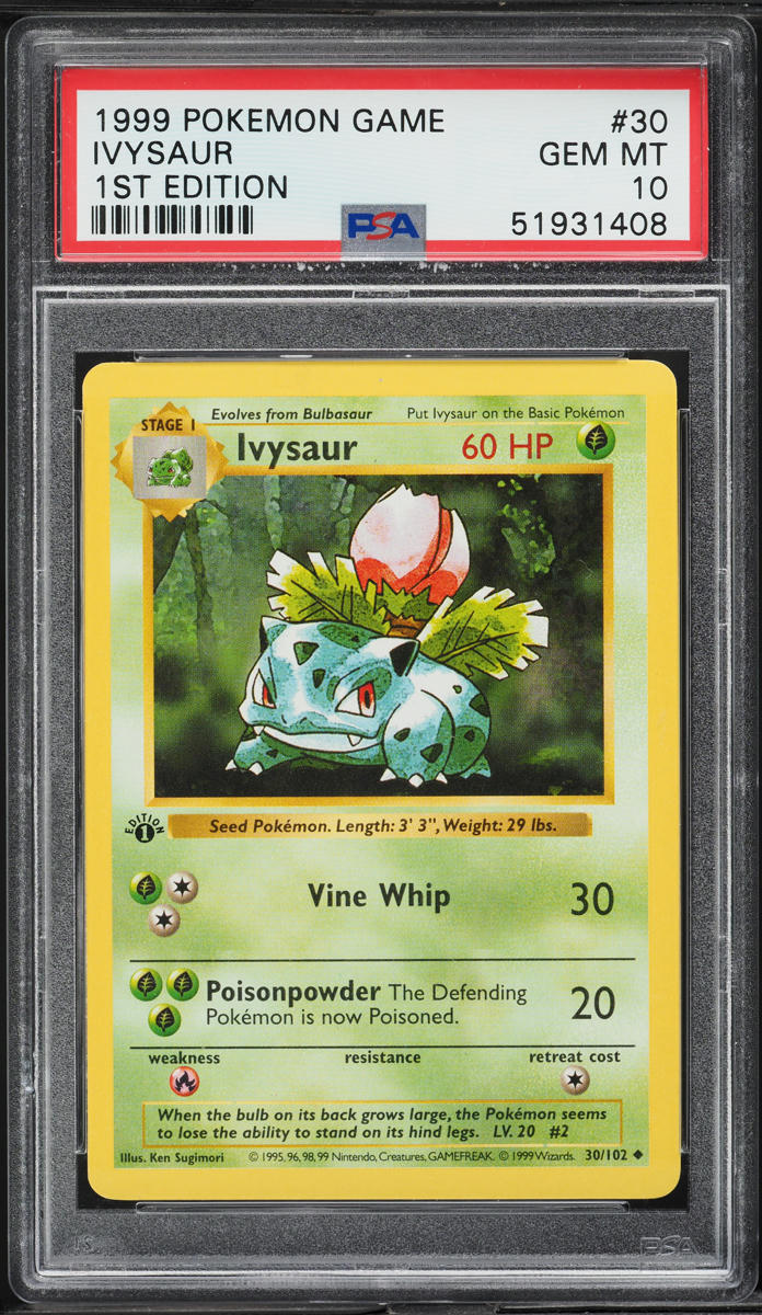 1999 Pokemon Base Set Shadowless 1st Edition Ivysaur #30 PSA 10 GEM MINT