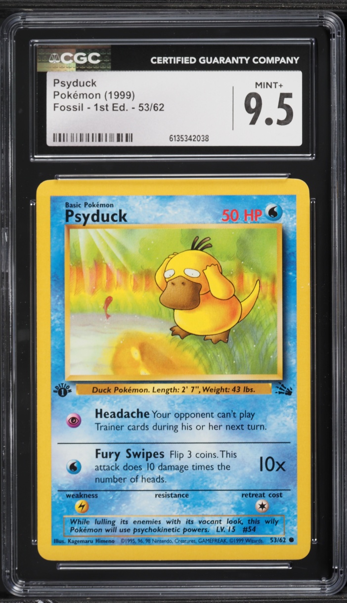 1999 Pokemon Fossil 1st Edition Psyduck #53 CGC 9.5 MINT+