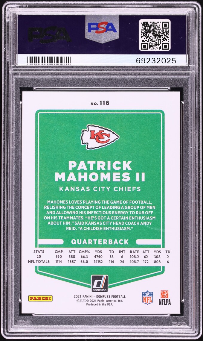 2021 Donruss Press Proof Premium Patrick Mahomes II #116 PSA 10 GEM MINT
