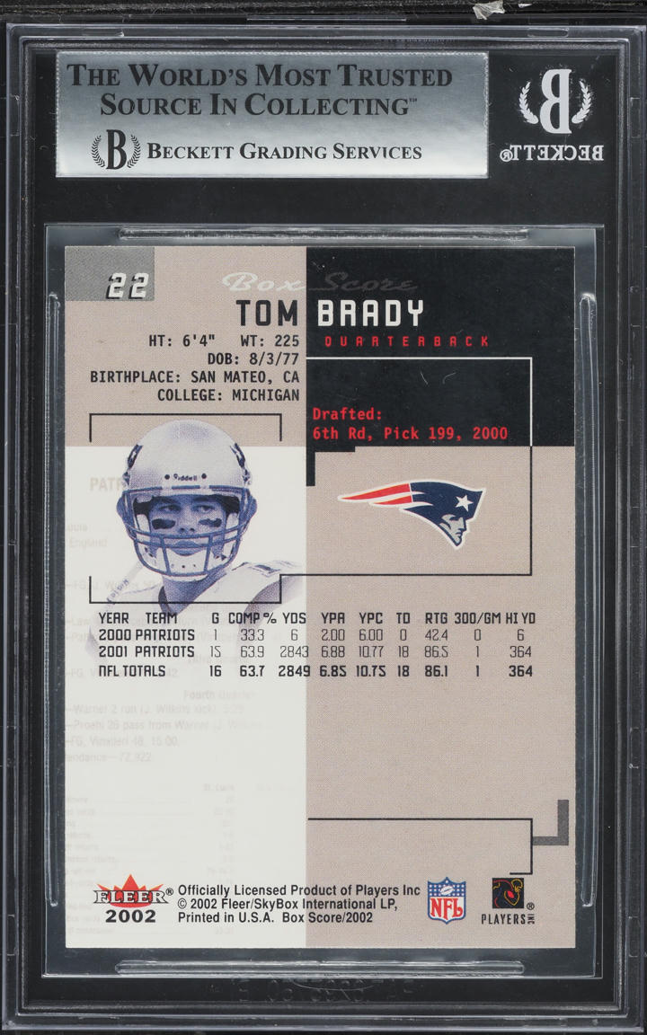 2002 Fleer Box Score Tom Brady #22 BGS 9 MINT