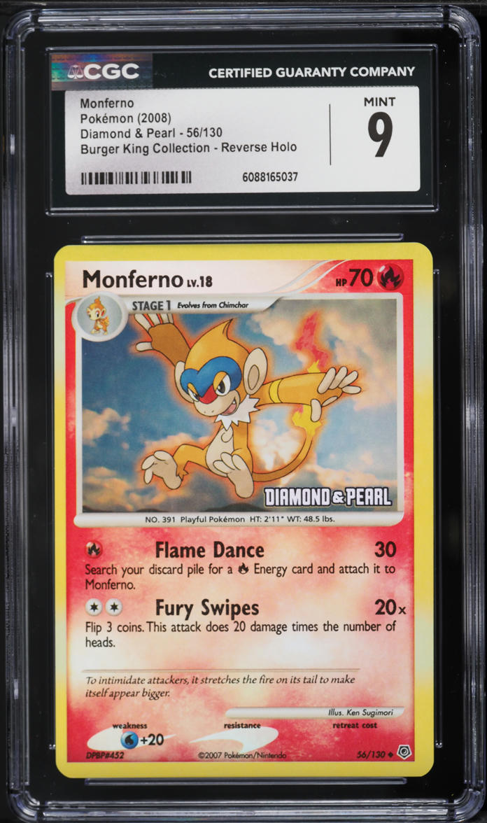2008 Pokemon Diamond & Pearl Burger King Collection Reverse Holo Monferno #56 CGC 9 MINT