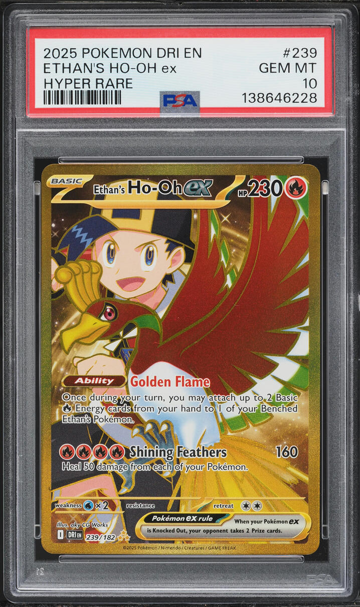 2025 Pokemon Scarlet & Violet Destined Rivals Gold Rare Ethan's Ho-Oh ex #239 PSA 10 GEM MINT