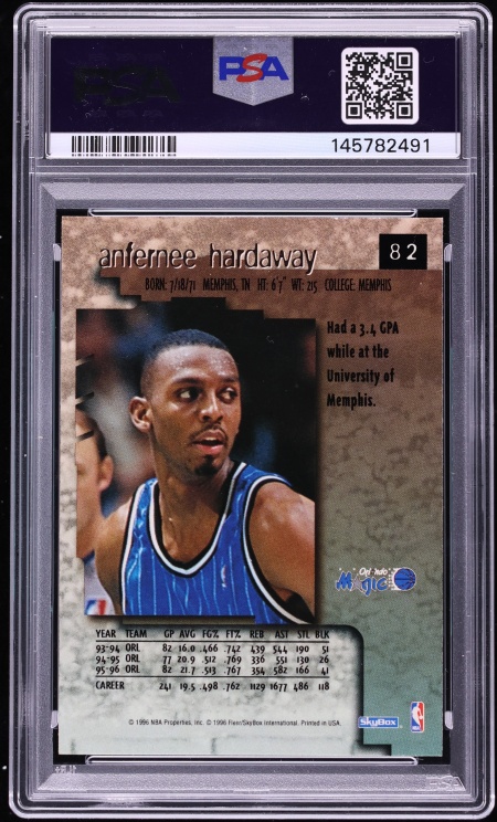 1996 Skybox Premium Rubies Anfernee Hardaway #82 PSA 9 MINT - Photo 2