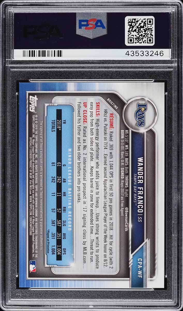 2019 Bowman Chrome Wander Franco PROSPECT AUTO #CPA-WF PSA 10 GEM MINT