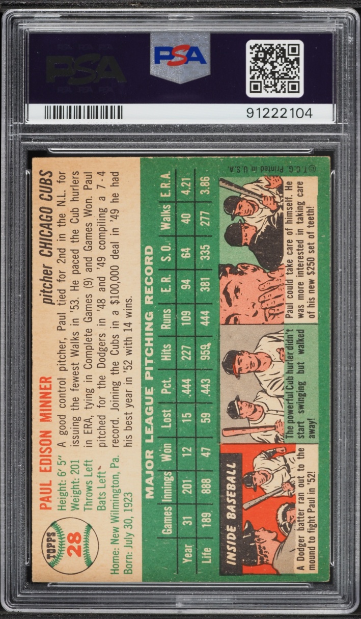 1954 Topps Paul Minner #28 PSA 6 EXMT