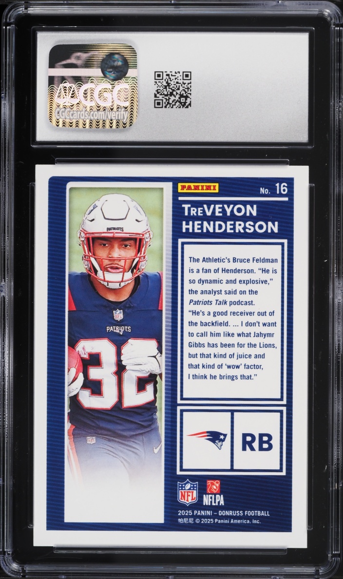 2025 Donruss The Rookies TreVeyon Henderson ROOKIE #16 CGC 10 GEM MINT
