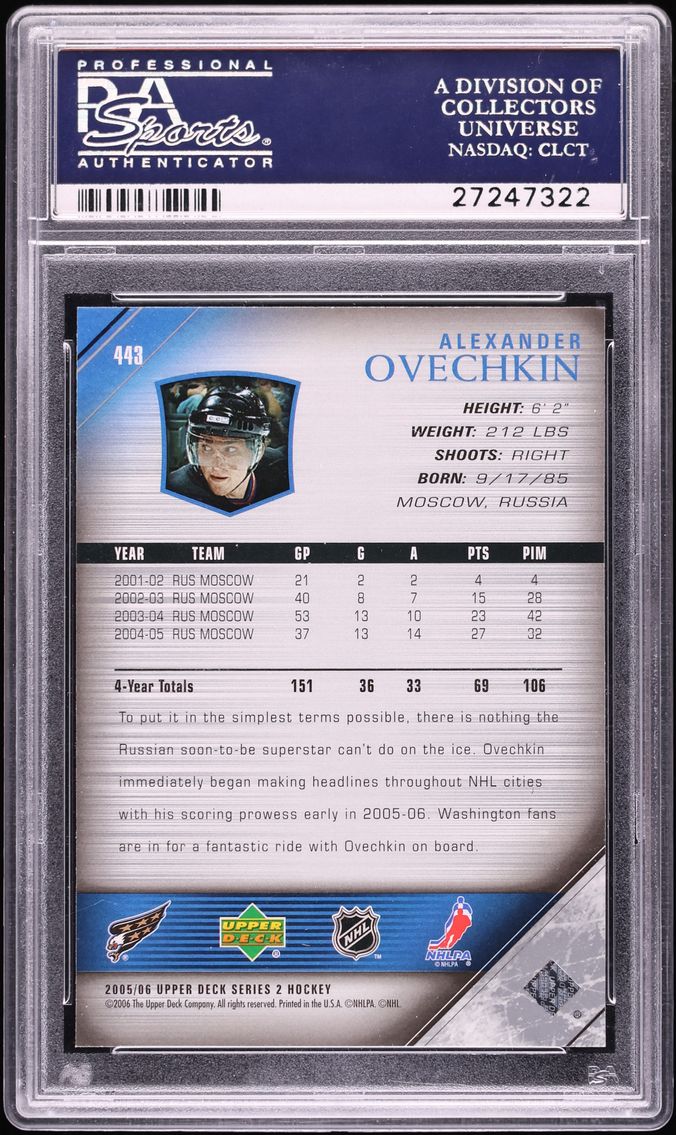 2005 Upper Deck Young Guns Alexander Ovechkin ROOKIE #443 PSA 10 GEM MINT