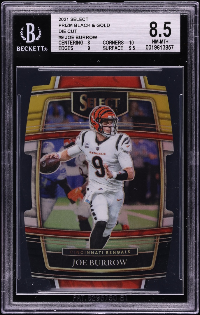2021 Select Concourse Black & Gold Prizm Die-Cut Joe Burrow #9 BGS 8.5 NM-MT+