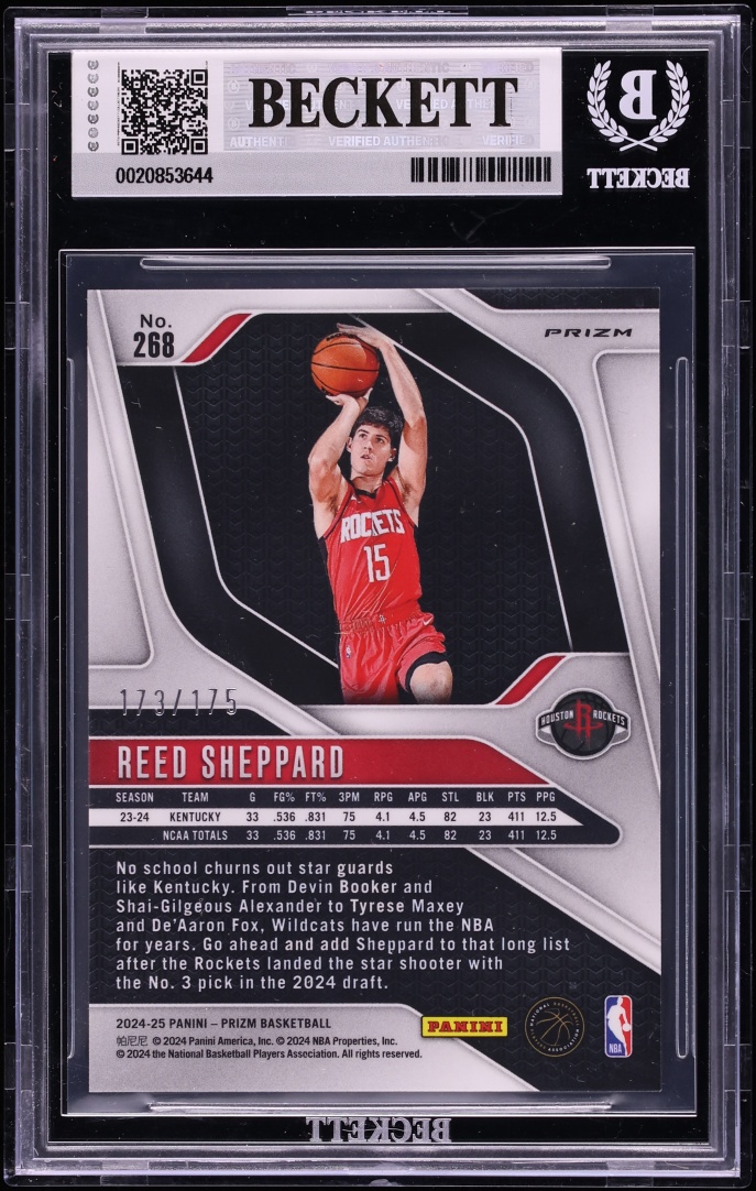 2024 Panin Prizm White Reed Sheppard ROOKIE /175 #268 BGS 8.5 NM-MT+ - Photo 2