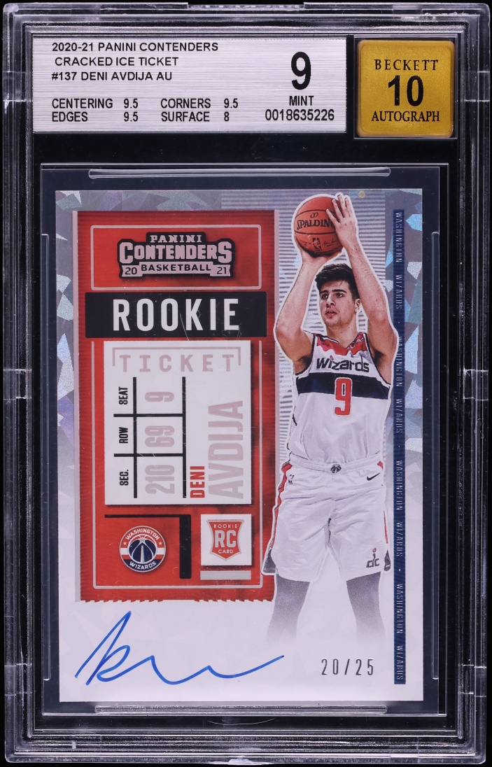 2020 Panini Contenders Cracked Ice Ticket Deni Avdija ROOKIE AUTO /25 #137 BGS 9 MINT