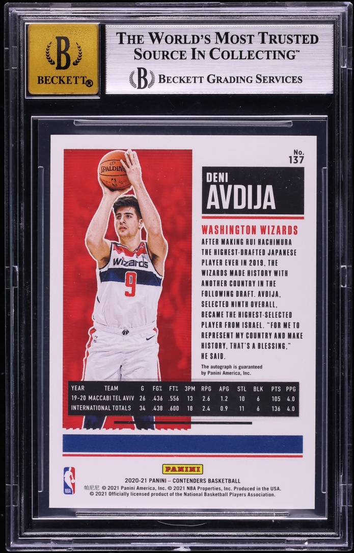 2020 Panini Contenders Cracked Ice Ticket Deni Avdija ROOKIE AUTO /25 #137 BGS 9 MINT - Photo 2