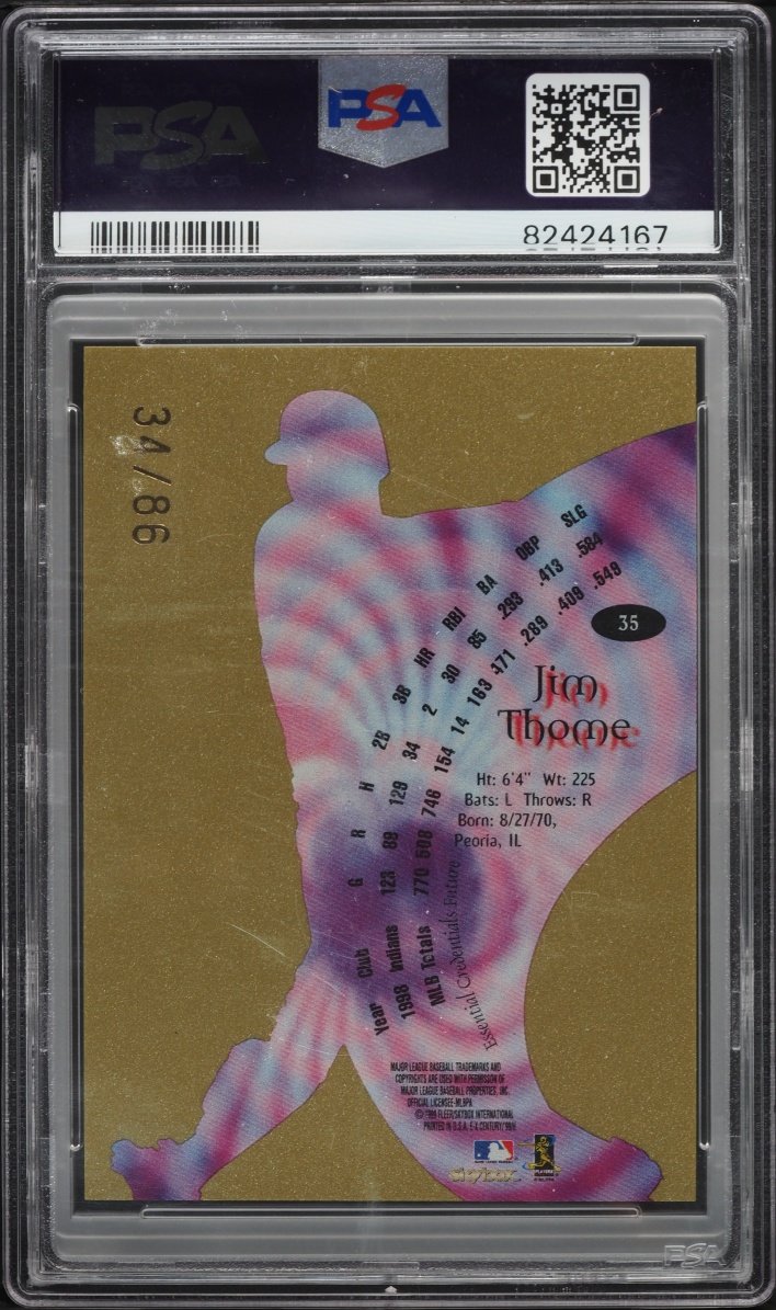 1999 Skybox E-X Century Essential Credentials Future Jim Thome /86 #35 PSA 9 MINT