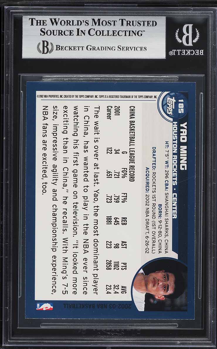 2002 Topps Basketball Yao Ming ROOKIE #185 BGS 9 MINT