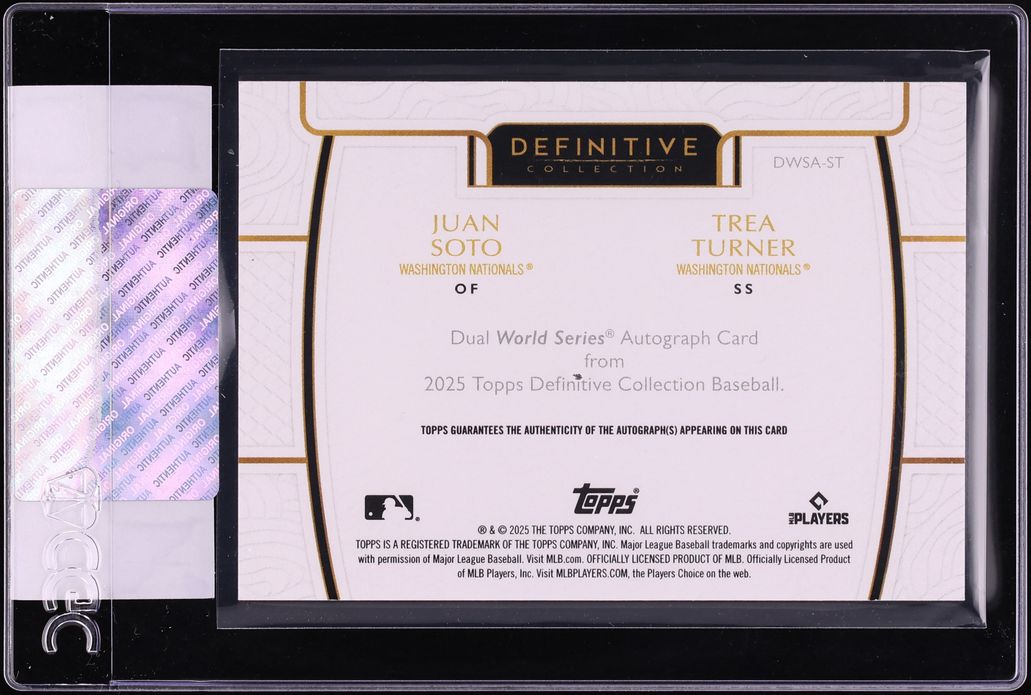 2025 Topps Definitive Collection Dual World Series Juan Soto Trea Turner AUTO /25 CGC AUTH
