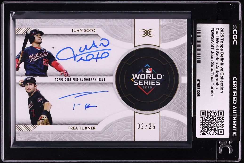 2025 Topps Definitive Collection Dual World Series Juan Soto Trea Turner AUTO /25 CGC AUTH