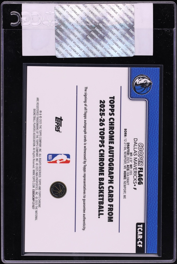 2025 Topps Chrome Sapphire Gold Cooper Flagg ROOKIE AUTO /50 #TCAR-CF CGC AUTH