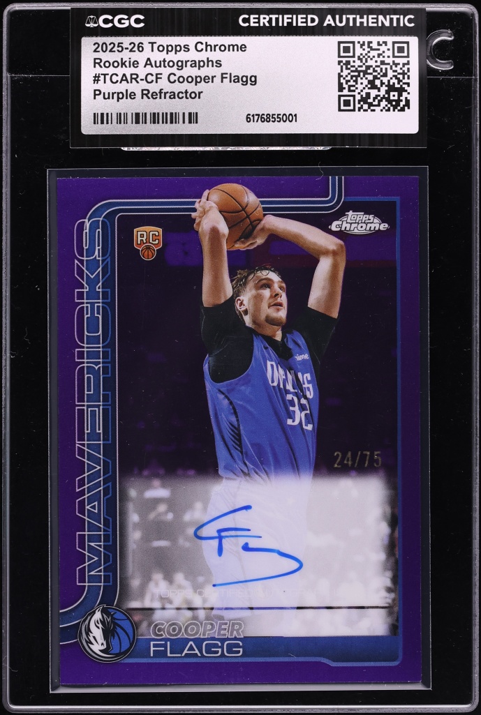2025 Topps Chrome Purple Refractor Cooper Flagg ROOKIE AUTO /75 #TCAR-CF CGC AUTH