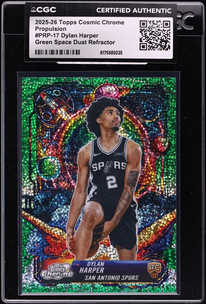 2025 Topps Chrome Cosmic Propulsion Green Space Dust Refractor Dylan Harper ROOKIE /75 CGC AUTH