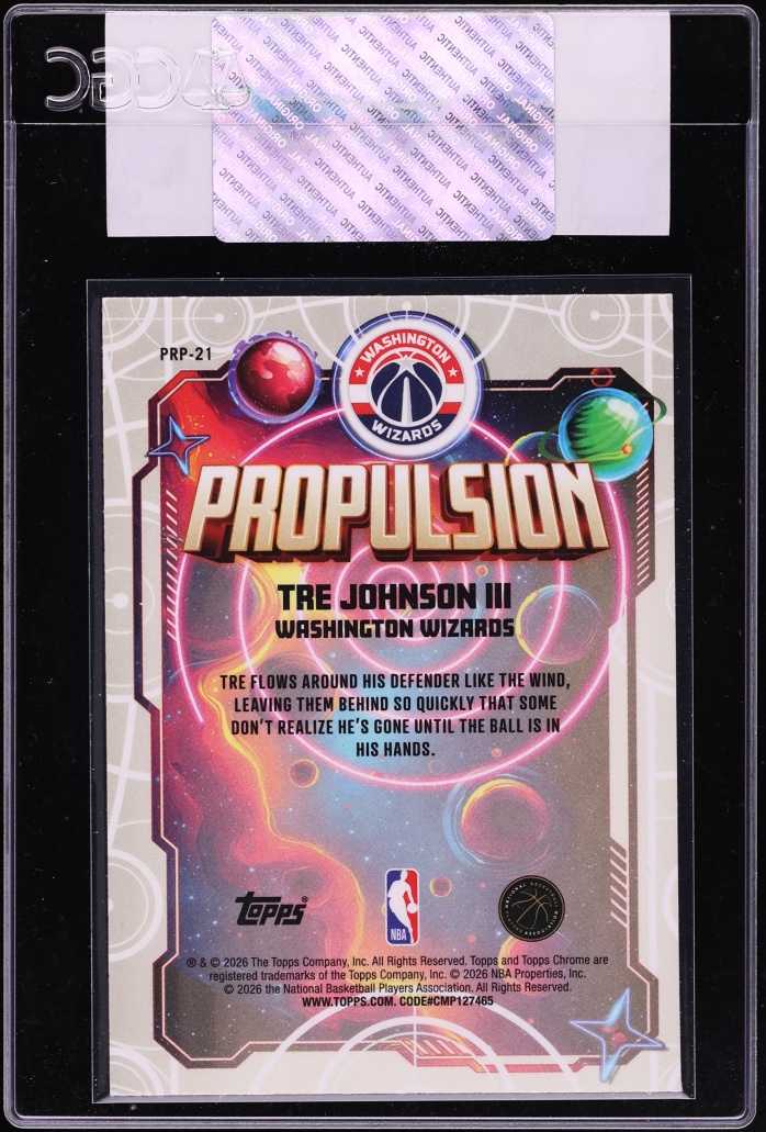 2025 Topps Chrome Cosmic Propulsion Green Space Dust Refractor Tre Johnson III RC /75 CGC AUTH