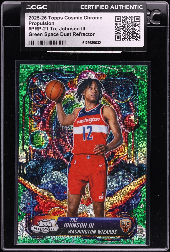2025 Topps Chrome Cosmic Propulsion Green Space Dust Refractor Tre Johnson III RC /75 CGC AUTH