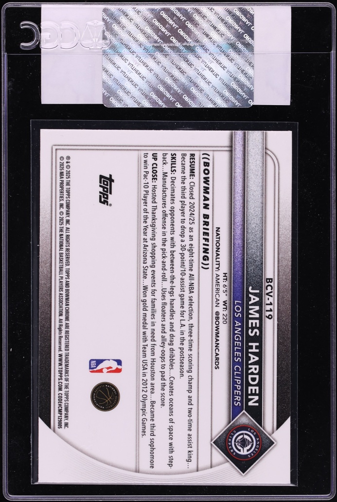 2025 Bowman Chrome Reptilian Refractor James Harden #BCV-119 CGC AUTH