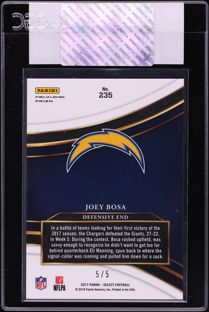 2017 Select Field Level Green Joey Bosa 5/5 #235 CGC AUTH
