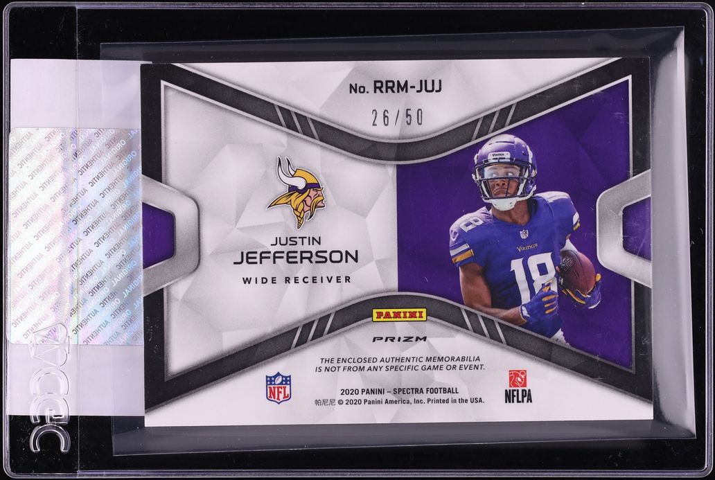 2020 Panini Spectra Rising Neon Blue Justin Jefferson ROOKIE PATCH /50 #RRM-JUJ CGC AUTH