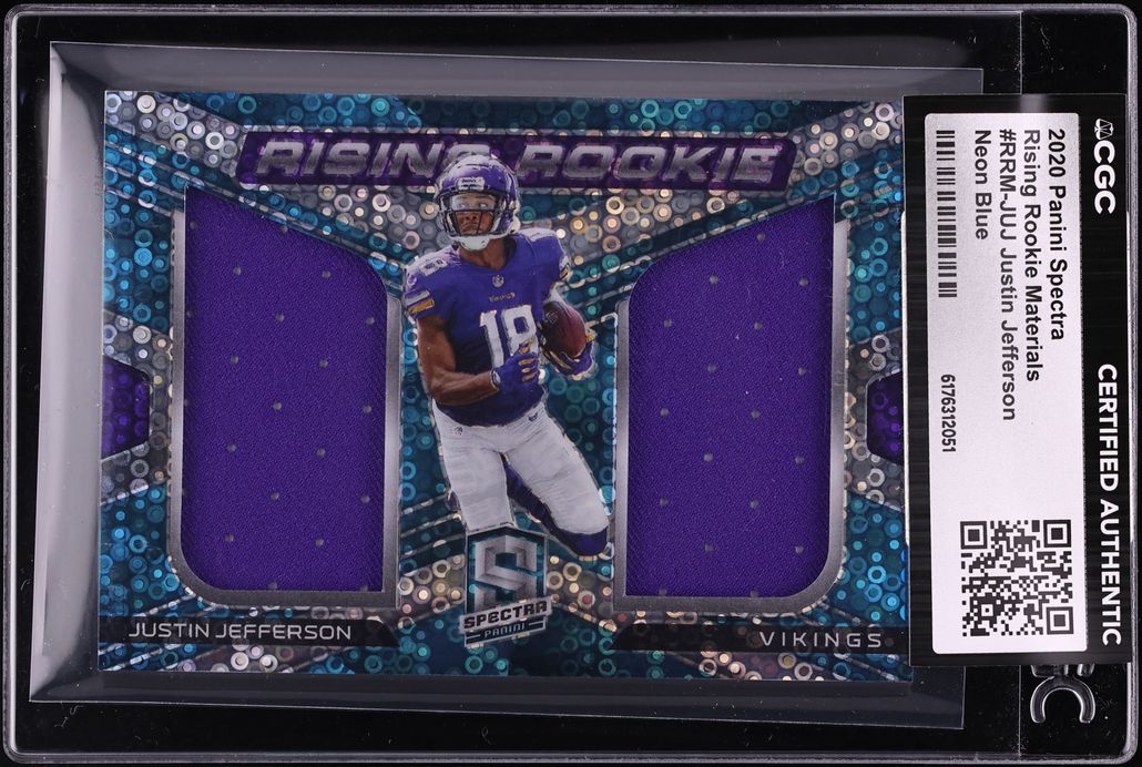 2020 Panini Spectra Rising Neon Blue Justin Jefferson ROOKIE PATCH /50 #RRM-JUJ CGC AUTH