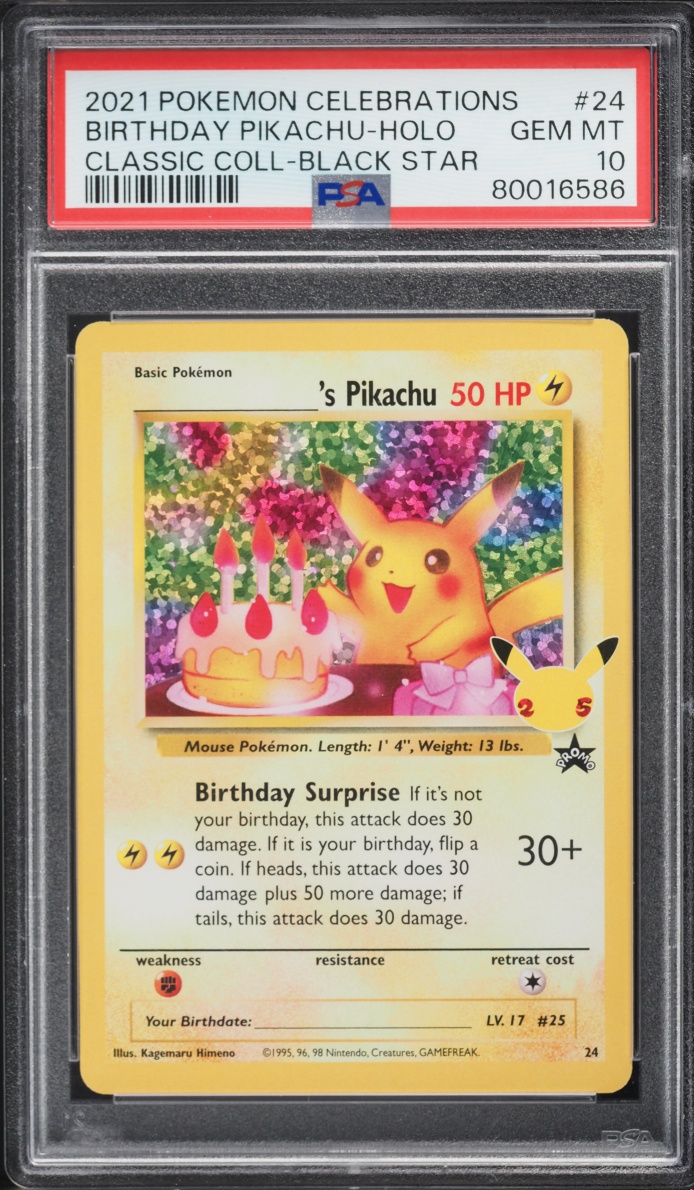 2021 Pokemon Sword & Shield Promo Celebrations Holo Birthday Pikachu #24 PSA 10 GEM MINT