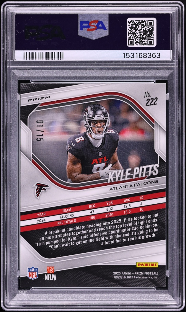 2025 Panini Prizm Forest Camo Kyle Pitts 1/15 #222 PSA 9 MINT