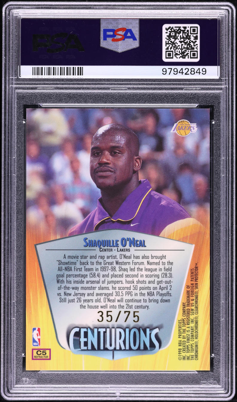 1998 Finest Centurions Refractor Shaquille O'Neal /75 #C5 PSA 8 NM-MT