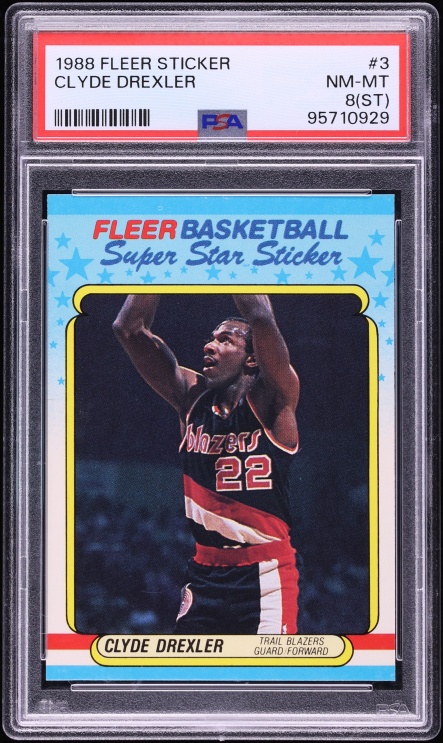 1988 Fleer Sticker Clyde Drexler #3 PSA 8(st) NM-MT
