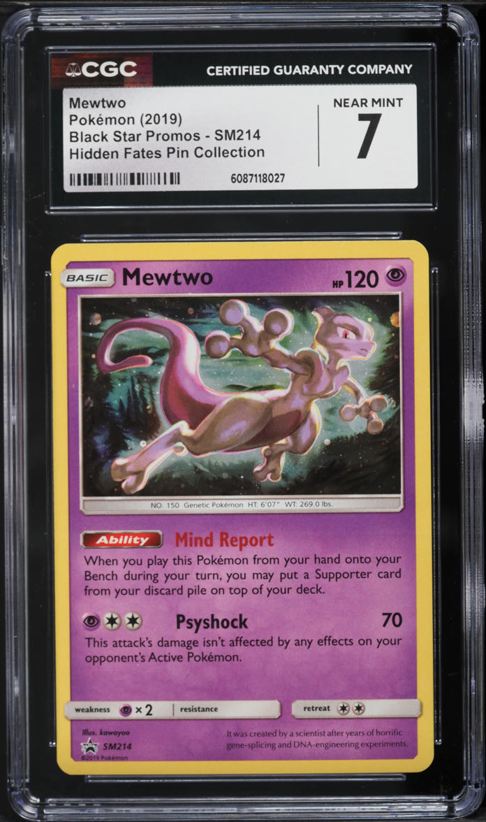 2019 Pokemon Sun & Moon Promo Hidden Fates Pin Collection Holo Mewtwo #SM214 CGC 7 NRMT