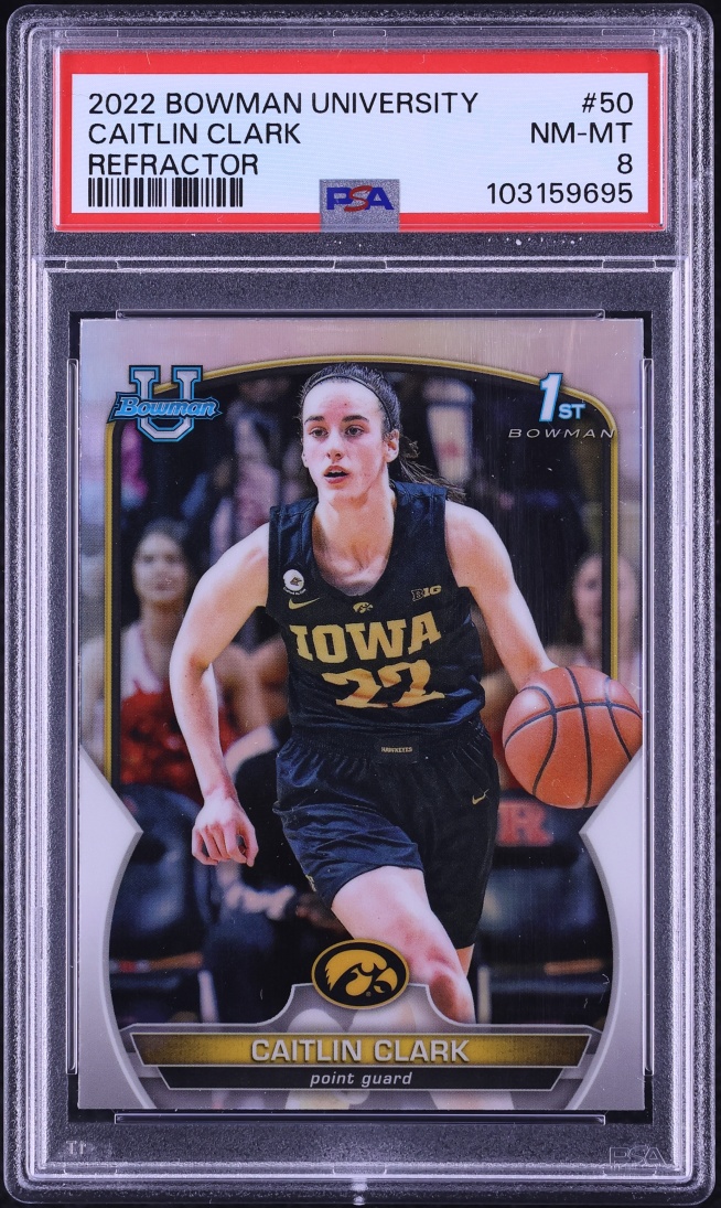 2022 Bowman Chrome University Refractor Caitlin Clark #50 PSA 8 NM-MT