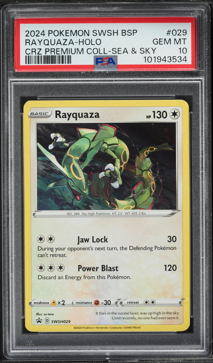 2024 Pokemon SWSH Black Star Promo Premium Sea & Sky Holo Rayquaza #029 PSA 10 - Main Image