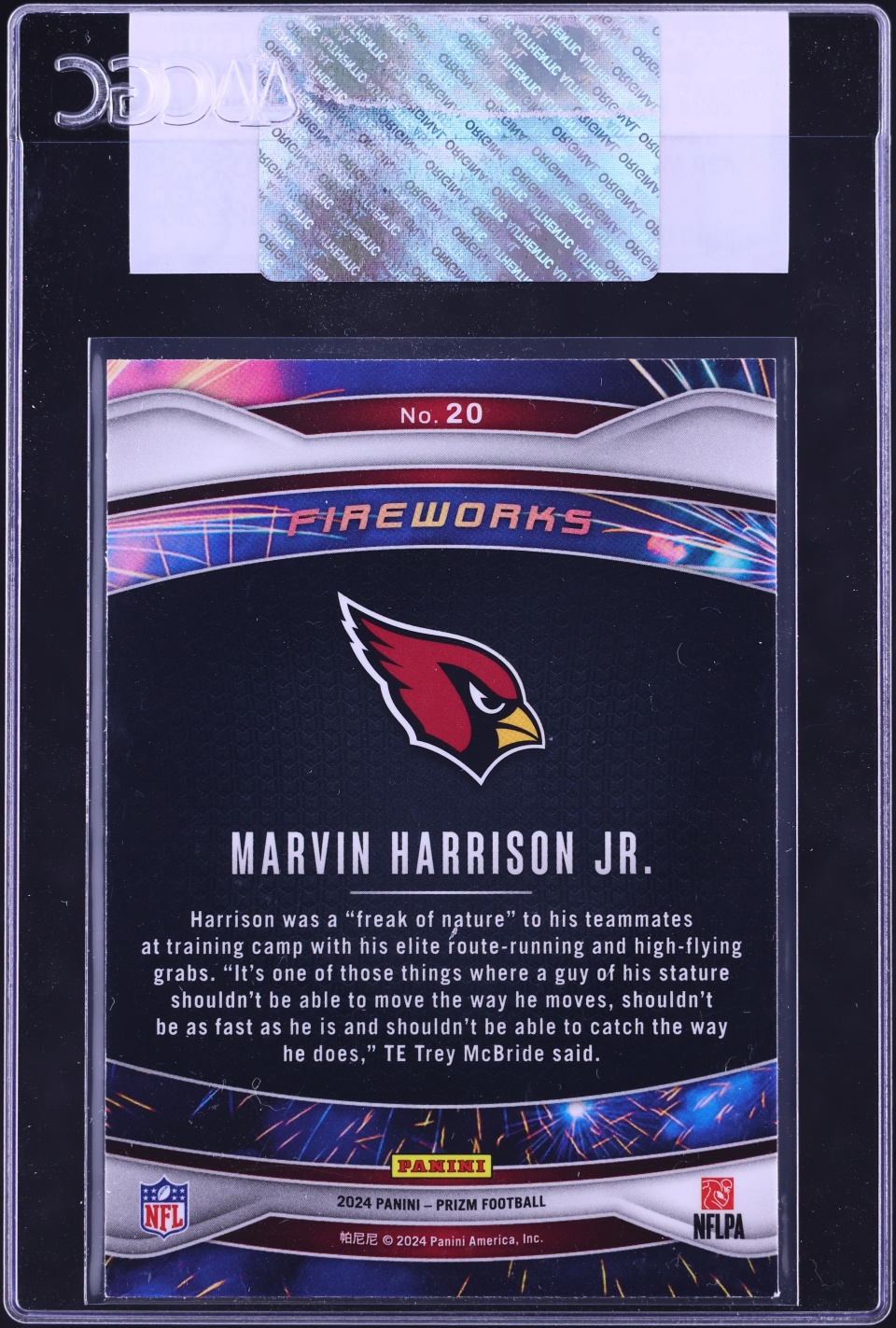 2024 Panini Prizm Fireworks Marvin Harrison Jr. ROOKIE #20 CGC AUTH