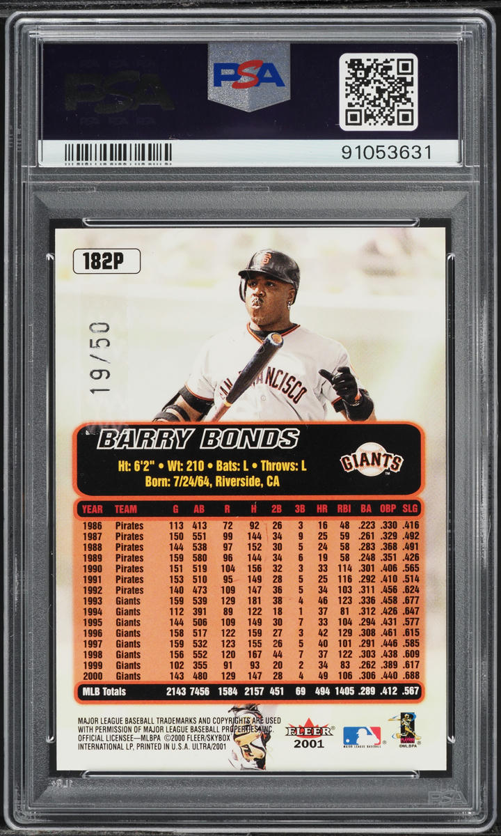 2001 Ultra Platinum Medallion Barry Bonds /50 #182P PSA 8 NM-MT