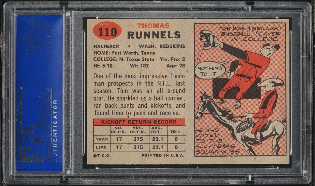 1957 Topps Football Tom Runnels #110 PSA 8 NM-MT