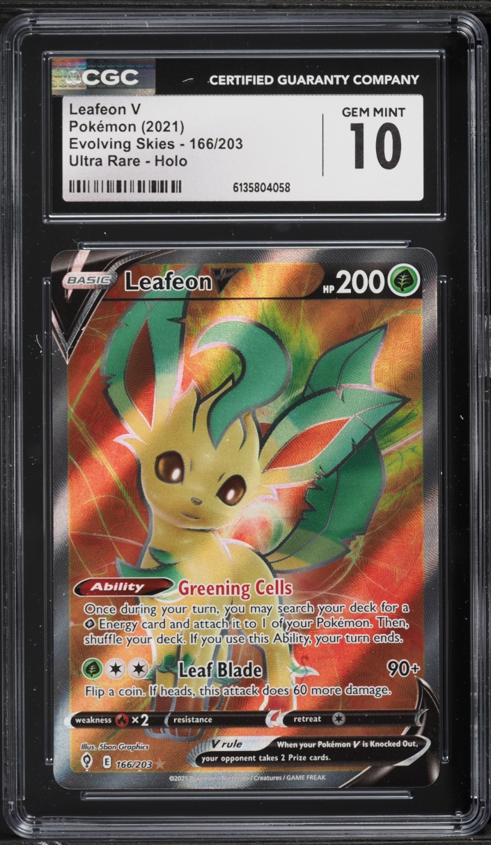 2021 Pokemon Sword & Shield Evolving Skies Full Art Leafeon V #166 CGC 10 GEM MINT