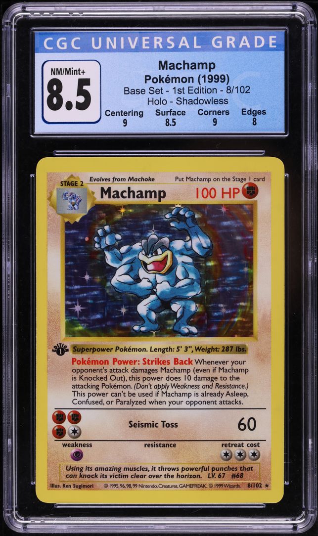 1999 Pokemon Base Set Shadowless 1st Edition Holo Machamp #8 CGC 8.5 NM-MT+
