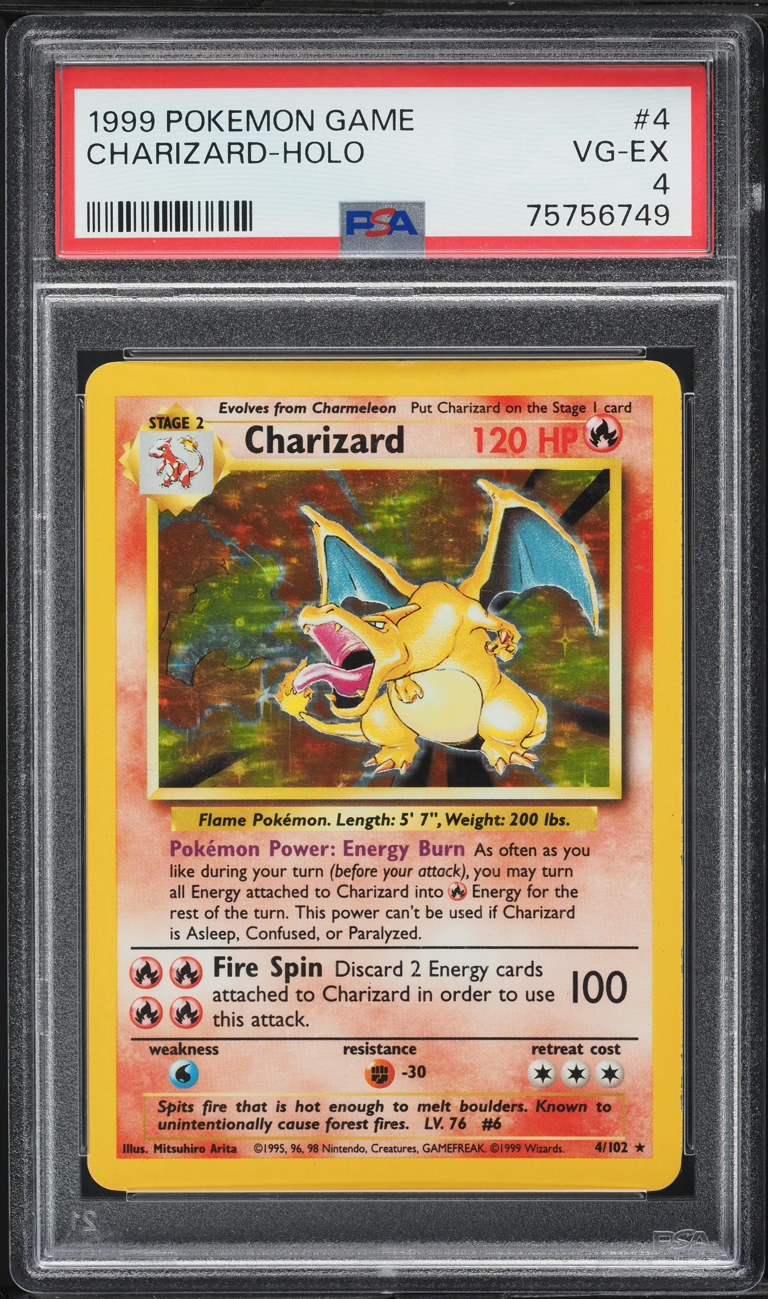 1999 Pokemon Base Set Holo Charizard #4 PSA 4 VGEX