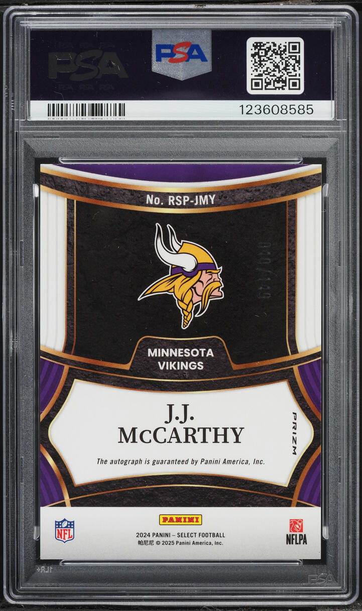 2024 Select Blue Prizm JJ McCarthy ROOKIE AUTO /149 #RSP-JMY PSA 10 GEM MINT