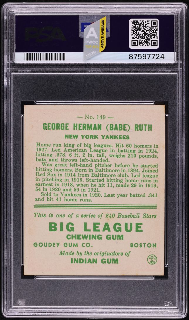 1933 Goudey Babe Ruth #149 PSA 8.5 NM-MT+ (PWCC-A)